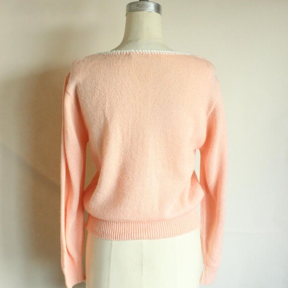Vintage 1980s Sweater, Rt Mind Pink Pointelle Knit Pullover, Bishop Sleeve - Picture 9 of 10